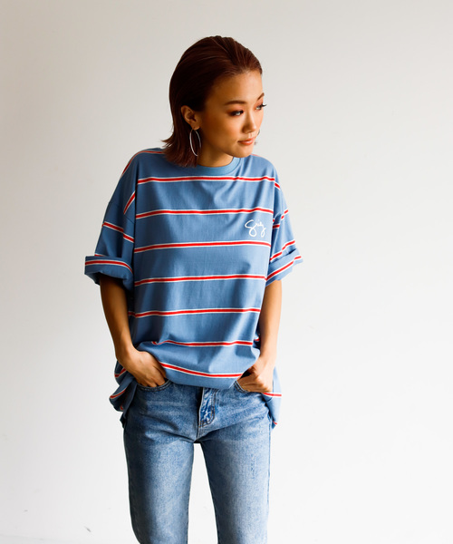 GRIEZ（グリーズ）の「GRIEZ　ボーダービックロゴTシャツ（Tシャツ/カットソー・メンズ・ホワイト/ブラック/ブルー・MEDIUM/LARGE）」の3枚目の写真