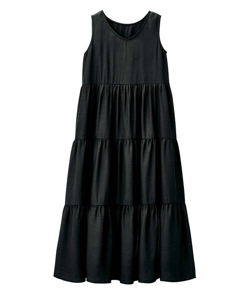 GeeRA(ジーラ)の「リネン風ティアードワンピース(ワンピース・レディース・キャメル/ブラック/レッド・MEDIUM/XX-LARGE/X-LARGE/SMALL/LARGE)」の4枚目の写真