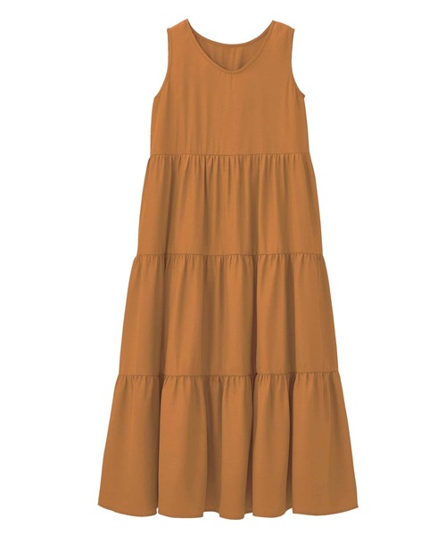 GeeRA(ジーラ)の「リネン風ティアードワンピース(ワンピース・レディース・キャメル/ブラック/レッド・MEDIUM/XX-LARGE/X-LARGE/SMALL/LARGE)」の5枚目の写真