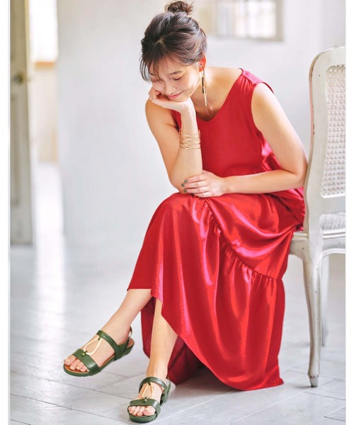 GeeRA(ジーラ)の「リネン風ティアードワンピース(ワンピース・レディース・キャメル/ブラック/レッド・MEDIUM/XX-LARGE/X-LARGE/SMALL/LARGE)」の11枚目の写真