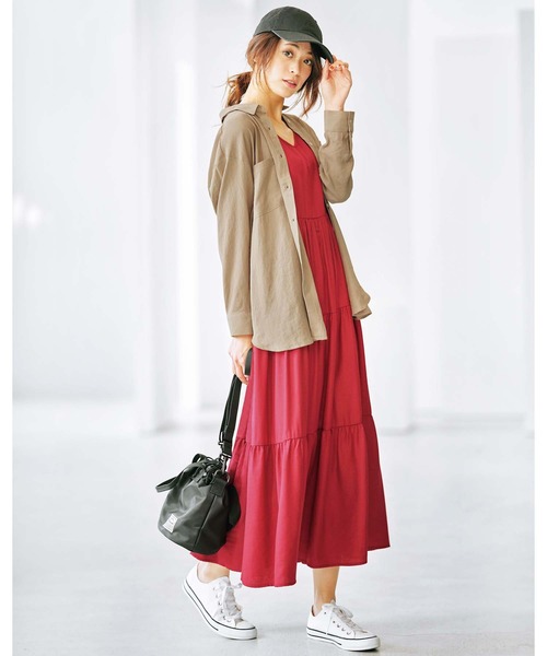 GeeRA(ジーラ)の「リネン風ティアードワンピース(ワンピース・レディース・キャメル/ブラック/レッド・MEDIUM/XX-LARGE/X-LARGE/SMALL/LARGE)」の12枚目の写真