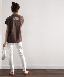 classicalelf | ロゴバックプリント　空紡糸ミドル丈無地モックネックTシャツ(半袖)(Tシャツ/カットソー)