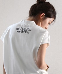 classicalelf | ロゴバックプリント　空紡糸ミドル丈無地モックネックTシャツ(半袖)(Tシャツ/カットソー)
