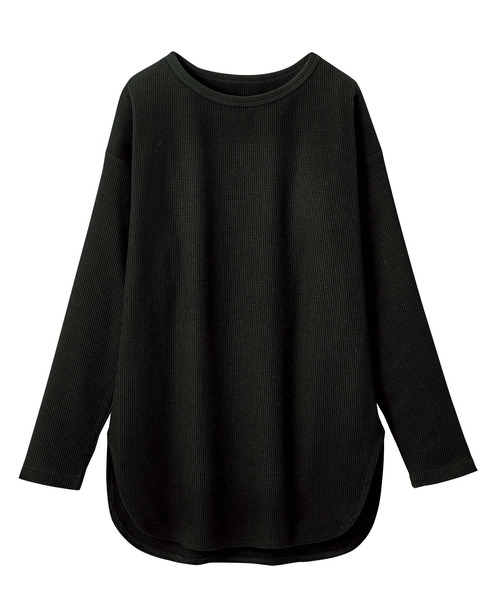 GeeRA(ジーラ)の「ラウンドヘムワッフルロングTシャツ(Tシャツ/カットソー・レディース・ブラック/オフホワイト・X-LARGE/LARGE/MEDIUM)」の4枚目の写真