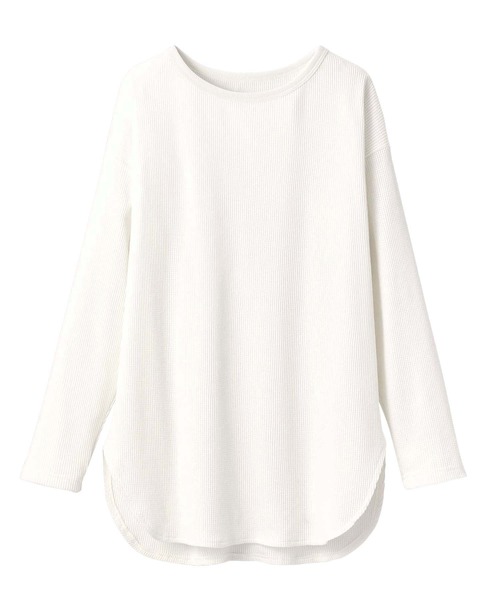 GeeRA(ジーラ)の「ラウンドヘムワッフルロングTシャツ(Tシャツ/カットソー・レディース・ブラック/オフホワイト・X-LARGE/LARGE/MEDIUM)」の3枚目の写真