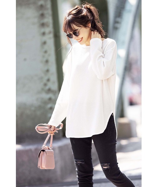 GeeRA(ジーラ)の「ラウンドヘムワッフルロングTシャツ(Tシャツ/カットソー・レディース・ブラック/オフホワイト・X-LARGE/LARGE/MEDIUM)」の6枚目の写真