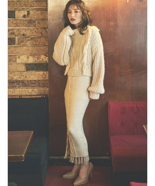 RESEXXY（リゼクシー）の「フリンジケーブルニットトップス【セットアップ着用可能】（ニット/セーター・レディース・ブラック/ベージュ/ブラウン・FREE）」の12枚目の写真