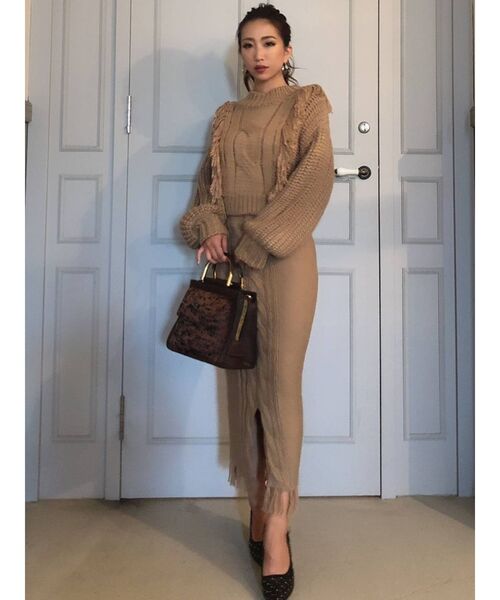 RESEXXY（リゼクシー）の「フリンジケーブルニットトップス【セットアップ着用可能】（ニット/セーター・レディース・ブラック/ベージュ/ブラウン・FREE）」の14枚目の写真