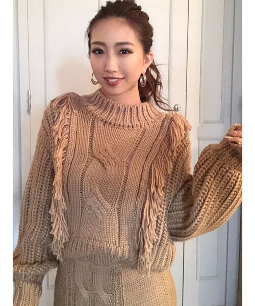 RESEXXY（リゼクシー）の「フリンジケーブルニットトップス【セットアップ着用可能】（ニット/セーター・レディース・ブラック/ベージュ/ブラウン・FREE）」の13枚目の写真