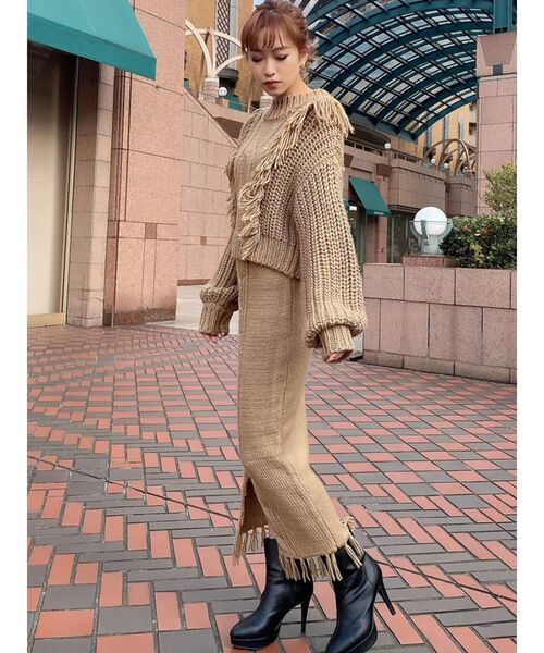 RESEXXY（リゼクシー）の「フリンジケーブルニットトップス【セットアップ着用可能】（ニット/セーター・レディース・ブラック/ベージュ/ブラウン・FREE）」の16枚目の写真