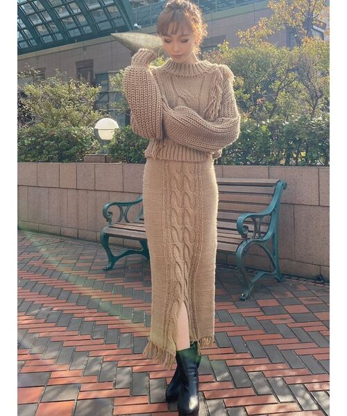 RESEXXY（リゼクシー）の「フリンジケーブルニットトップス【セットアップ着用可能】（ニット/セーター・レディース・ブラック/ベージュ/ブラウン・FREE）」の18枚目の写真