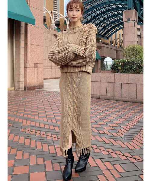 RESEXXY（リゼクシー）の「フリンジケーブルニットトップス【セットアップ着用可能】（ニット/セーター・レディース・ブラック/ベージュ/ブラウン・FREE）」の19枚目の写真