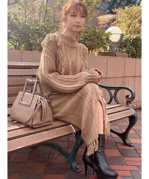 RESEXXY（リゼクシー）の「フリンジケーブルニットトップス【セットアップ着用可能】（ニット/セーター・レディース・ブラック/ベージュ/ブラウン・FREE）」の20枚目の写真