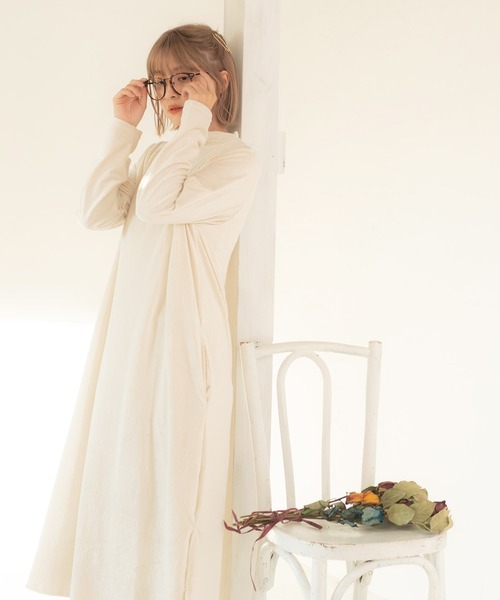 Dita（ディータ）の「ニットコールテンロングワンピースルームウェア パジャマ（ルームワンピース・レディース・ナチュラル/オリーブ/ピンク/ブラック/ブラウン・FREE）」の14枚目の写真