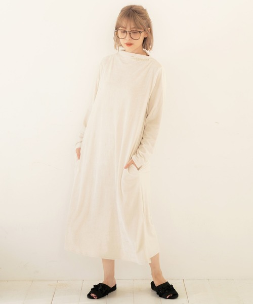 Dita（ディータ）の「ニットコールテンロングワンピースルームウェア パジャマ（ルームワンピース・レディース・ナチュラル/オリーブ/ピンク/ブラック/ブラウン・FREE）」の13枚目の写真