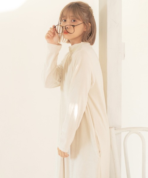 Dita（ディータ）の「ニットコールテンロングワンピースルームウェア パジャマ（ルームワンピース・レディース・ナチュラル/オリーブ/ピンク/ブラック/ブラウン・FREE）」の12枚目の写真