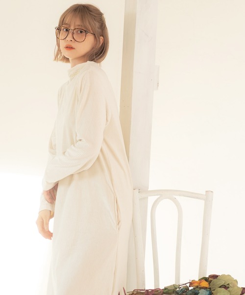 Dita（ディータ）の「ニットコールテンロングワンピースルームウェア パジャマ（ルームワンピース・レディース・ナチュラル/オリーブ/ピンク/ブラック/ブラウン・FREE）」の10枚目の写真