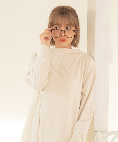 Dita（ディータ）の「ニットコールテンロングワンピースルームウェア パジャマ（ルームワンピース・レディース・ナチュラル/オリーブ/ピンク/ブラック/ブラウン・FREE）」の9枚目の写真