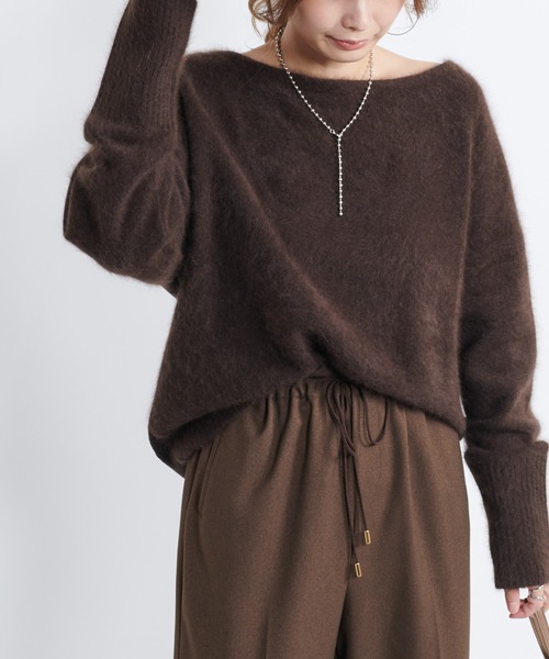 DouDou（ドゥドゥ）の「【再入荷】フェレット切替プルオーバー（ニット/セーター・レディース・ライトグレー/ダークブラウン/モカ/バイオレット・FREE）」の3枚目の写真