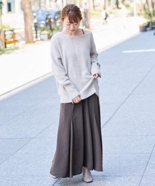 DouDou（ドゥドゥ）の「【再入荷】フェレット切替プルオーバー（ニット/セーター・レディース・ライトグレー/ダークブラウン/モカ/バイオレット・FREE）」の5枚目の写真