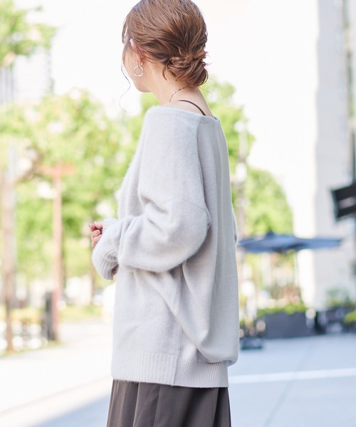 DouDou（ドゥドゥ）の「【再入荷】フェレット切替プルオーバー（ニット/セーター・レディース・ライトグレー/ダークブラウン/モカ/バイオレット・FREE）」の18枚目の写真