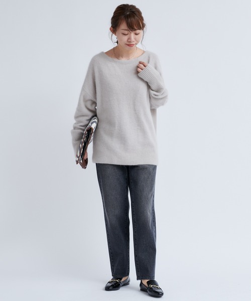 DouDou（ドゥドゥ）の「【再入荷】フェレット切替プルオーバー（ニット/セーター・レディース・ライトグレー/ダークブラウン/モカ/バイオレット・FREE）」の7枚目の写真