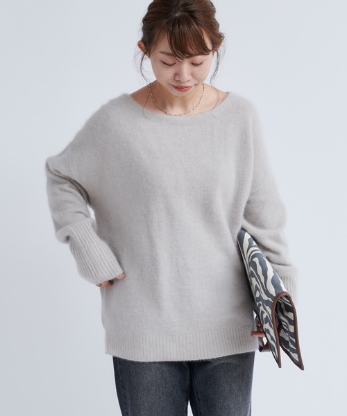 DouDou（ドゥドゥ）の「【再入荷】フェレット切替プルオーバー（ニット/セーター・レディース・ライトグレー/ダークブラウン/モカ/バイオレット・FREE）」の6枚目の写真