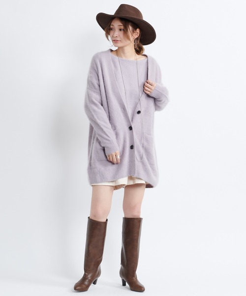 DouDou（ドゥドゥ）の「【再入荷】フェレット切替プルオーバー（ニット/セーター・レディース・ライトグレー/ダークブラウン/モカ/バイオレット・FREE）」の13枚目の写真