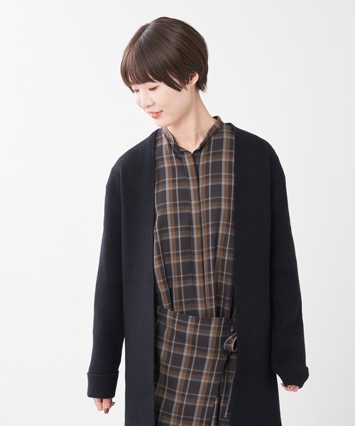 collex（コレックス）の「リブニットロングカーディガン（カーディガン/ボレロ・レディース・ブラック/ベージュ・フリー）」の2枚目の写真