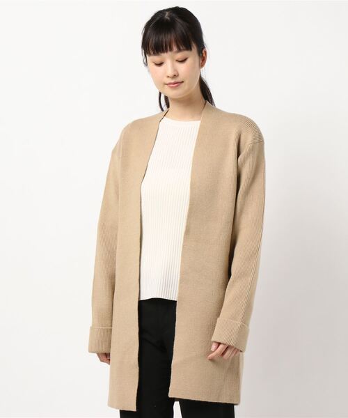 collex（コレックス）の「リブニットロングカーディガン（カーディガン/ボレロ・レディース・ブラック/ベージュ・フリー）」の7枚目の写真