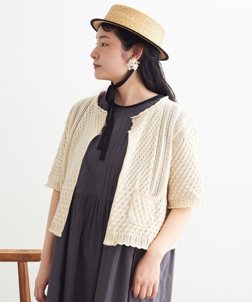 chambre de charme（シャンブルドゥシャーム）の「cdc ギリシャ綿　5分袖カーディガン（カーディガン/ボレロ・レディース・キナリ/ブラック・FREE）」の22枚目の写真