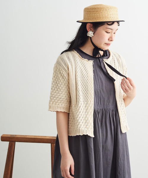 chambre de charme（シャンブルドゥシャーム）の「cdc ギリシャ綿　5分袖カーディガン（カーディガン/ボレロ・レディース・キナリ/ブラック・FREE）」の19枚目の写真