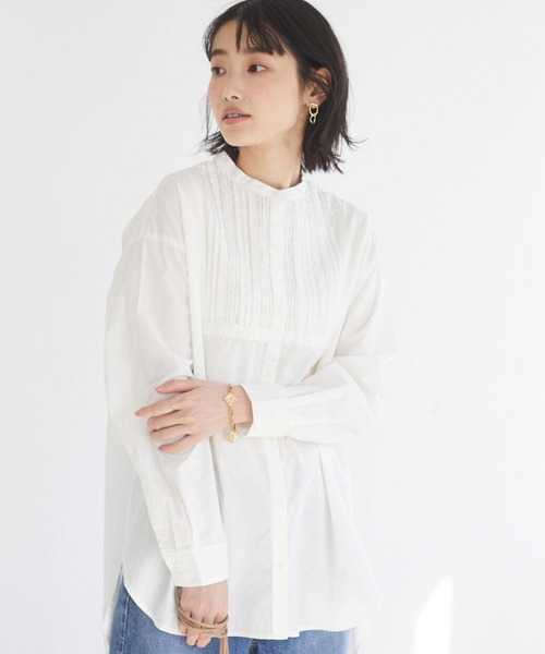 CRAFT STANDARD BOUTIQUE(クラフトスタンダードブティック)の「フロントレース前後差シャツチュニック *(シャツ/ブラウス・レディース・ブラック/オフホワイト・L/M)」の1枚目の写真