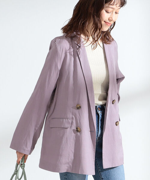 Ray BEAMS（レイビームス）の「Ray BEAMS / 麻混 4ボタン ダブル ジャケット（テーラードジャケット・レディース・ベージュ/ラベンダー・1/0）」の13枚目の写真