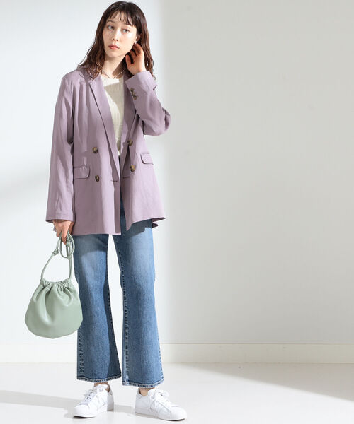 Ray BEAMS（レイビームス）の「Ray BEAMS / 麻混 4ボタン ダブル ジャケット（テーラードジャケット・レディース・ベージュ/ラベンダー・1/0）」の14枚目の写真