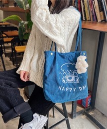 SFW | 春夏新作 HAPPYDAY エコバッグ トートバッグ ショルダー コーデユロイ 刺繍 キャラ 日常(トートバッグ)