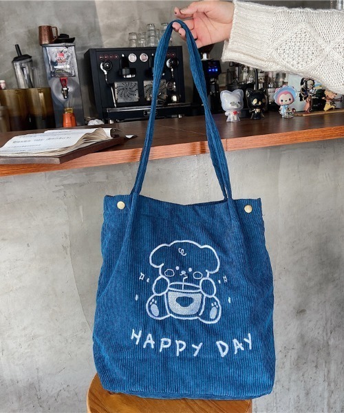 SFW（エスエフダブリュー）の「春夏新作 HAPPYDAY エコバッグ トートバッグ ショルダー コーデユロイ 刺繍 キャラ 日常（トートバッグ・レディース・ホワイト/イエロー/ブルー/グリーン・FREE）」の20枚目の写真