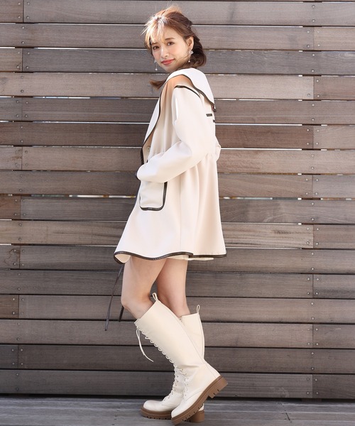 one after another NICE CLAUP（ワンアフターアナザーナイスクラップ）の「パイピングコート（ダウンジャケット/コート・レディース・ブルーグレー/モカ/ピンクベージュ/アイボリー・FREE）」の16枚目の写真