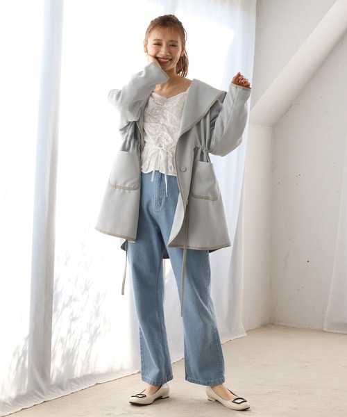 one after another NICE CLAUP（ワンアフターアナザーナイスクラップ）の「パイピングコート（ダウンジャケット/コート・レディース・ブルーグレー/モカ/ピンクベージュ/アイボリー・FREE）」の19枚目の写真