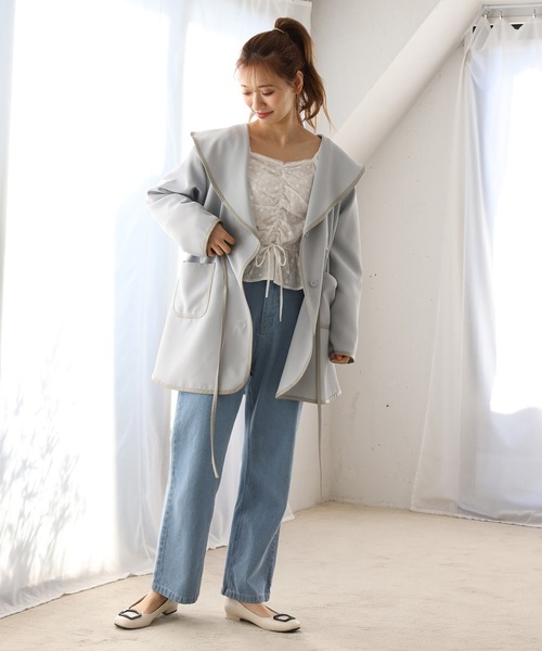 one after another NICE CLAUP（ワンアフターアナザーナイスクラップ）の「パイピングコート（ダウンジャケット/コート・レディース・ブルーグレー/モカ/ピンクベージュ/アイボリー・FREE）」の20枚目の写真