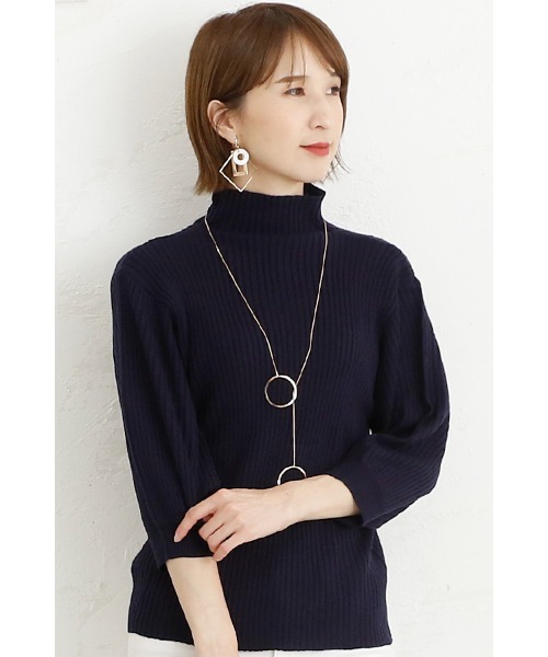 ElegChic(エレグシック)の「プチハイネックリブニットトップス(ニット/セーター・レディース・グレー/ネイビー/ベージュ・XL/4L/M)」の1枚目の写真
