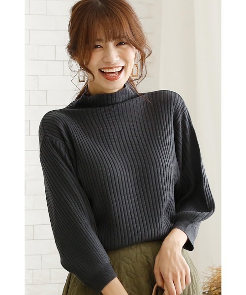 ElegChic(エレグシック)の「プチハイネックリブニットトップス(ニット/セーター・レディース・グレー/ネイビー/ベージュ・XL/4L/M)」の4枚目の写真