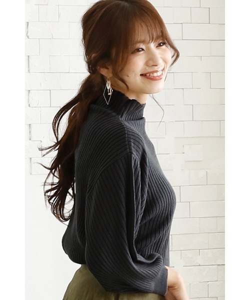 ElegChic(エレグシック)の「プチハイネックリブニットトップス(ニット/セーター・レディース・グレー/ネイビー/ベージュ・XL/4L/M)」の5枚目の写真
