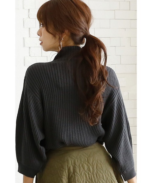 ElegChic(エレグシック)の「プチハイネックリブニットトップス(ニット/セーター・レディース・グレー/ネイビー/ベージュ・XL/4L/M)」の6枚目の写真