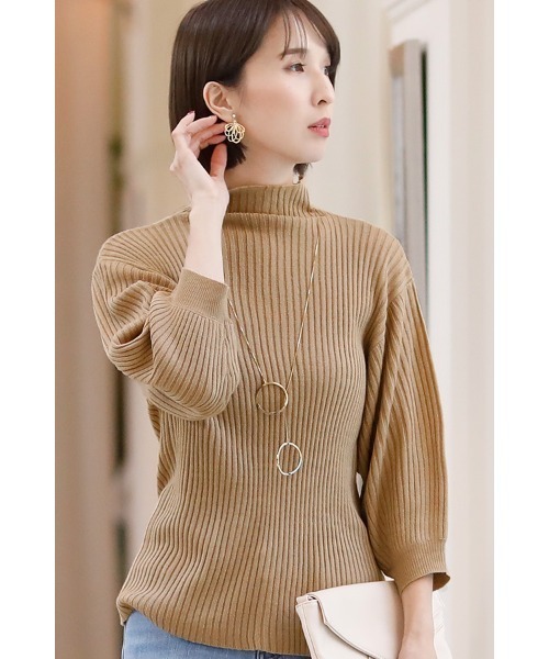 ElegChic(エレグシック)の「プチハイネックリブニットトップス(ニット/セーター・レディース・グレー/ネイビー/ベージュ・XL/4L/M)」の9枚目の写真