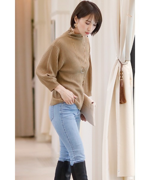 ElegChic(エレグシック)の「プチハイネックリブニットトップス(ニット/セーター・レディース・グレー/ネイビー/ベージュ・XL/4L/M)」の12枚目の写真