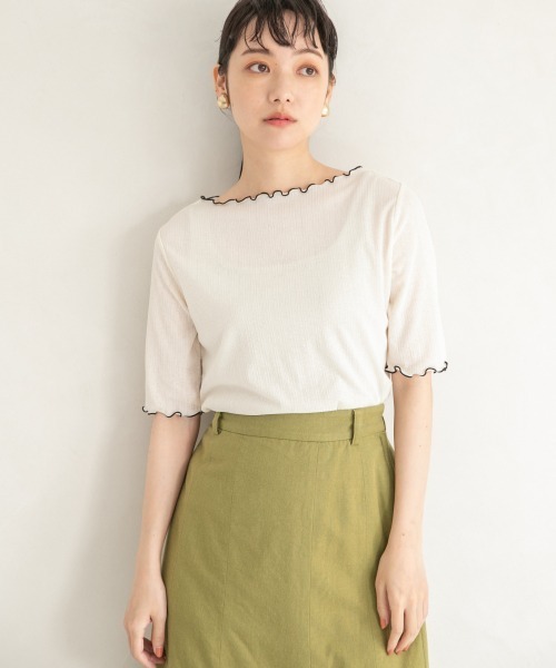 LOWRYS FARM(ローリーズファーム)の「シアーメロータイト5S 944844(Tシャツ/カットソー・レディース・ダークブラウン/ブラック/イエロー/オフホワイト・FREE)」の8枚目の写真