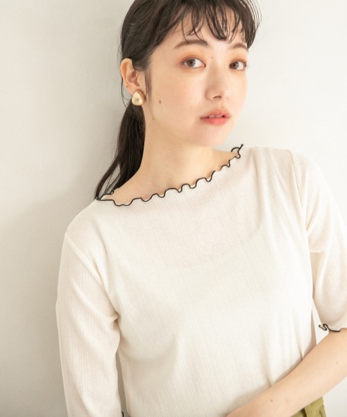 LOWRYS FARM(ローリーズファーム)の「シアーメロータイト5S 944844(Tシャツ/カットソー・レディース・ダークブラウン/ブラック/イエロー/オフホワイト・FREE)」の9枚目の写真