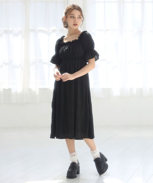 DearMyLoveRose(ディアマイラブローズ)の「シャーリングギャザーワンピース(ワンピース・レディース・ホワイト/ブラック/ブルー・MEDIUM/LARGE/X-LARGE/XX-LARGE)」の14枚目の写真
