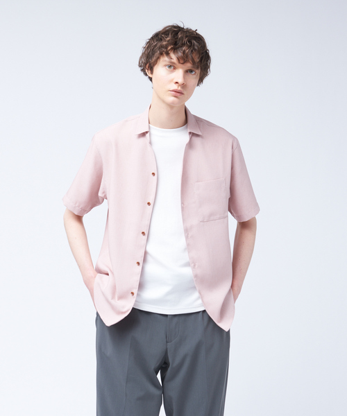 ABAHOUSE（アバハウス）の「リネンライク Vネック 半袖 シャツ（シャツ/ブラウス・メンズ・イエロー/ネイビー/ホワイト/ピンク/スモークピンク/チャコールグレー・44/46/48）」の5枚目の写真